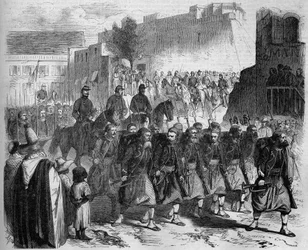 Saastuta 2. Zouaves, takaisin Kabyliestä, kenraali de Montaubanin edessä. Oran, Algeria