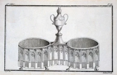 Suunnitteli Pugin, Duhamelin kokoamasta uusklassisen metallityön mallikirjasta, n. 1770-80-luvut