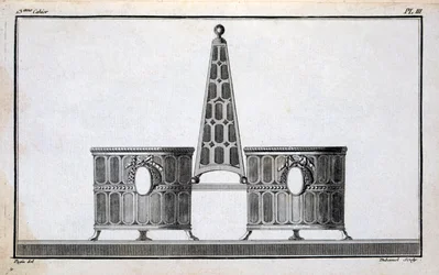Suunnitteli Pugin, Duhamelin kokoamasta uusklassisen metallityön mallikirjasta, n. 1770-80-luvut