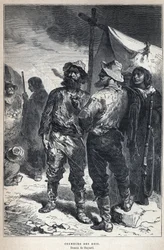 Löydetty Kanadasta: coureur des bois (osallistui turkiskauppaan amerikkalaisten kanssa). Bayardin piirustus. Kaiverrus 1800-luvun lopusta Eugene Gueninin teokseen "La nouvelle France".
