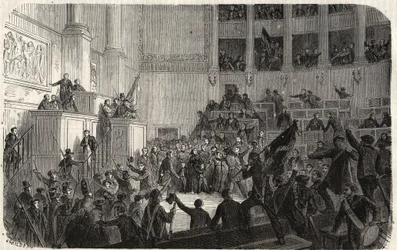 Orléansin herttuatar Chambre des Deputesissa (1848), Pariisi, Ranska - Vuoden 1848 vallankumous - Orléansin herttuatar edustajainhuoneessa Pariisissa tasavallan julistamisen aikaan" (Helene de Mecklembourg Schwerin, Orléansin herttuatar tri