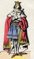 Kapetsialaisten dynastia: Ranskan Ludvig IX:n (1214-1270) muotokuva frankkien kuninkaasta 1226-1270. Epinaalikuvaus 1800-luvun lopulta. Yksityinen kokoelma.