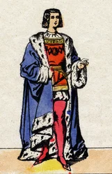 Valois-dynastia: Ranskan kuninkaan Ludvig XII:n (1462-1515) muotokuva vuosina 1498-1515. Epinaalikuvaus 1800-luvun lopusta. Yksityinen kokoelma.