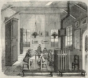Idioottien koulu Bicetressä 1800-luvulla - Edmond Texierin kaiverrus Tableau-de-Parisissa 1852