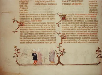 Eliezer esittelee Rebeccan Isaacille teoksesta "Jean de Syn raamattu", n. 1355 (vellum)