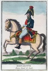 Charles Jean Baptiste Bernadotten (1763-1844) ratsastusmuotokuva, 1800-luvun alku (värikaiverrus)