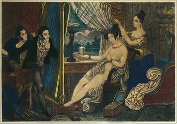Ilta, wc ennen juhlaa, 1800-luvun alku (värikaiverrus)