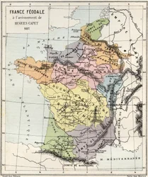 Feodalismi - Ranska Feodalismi Hugues Capetin tullessa - 987 - kaiverrus kirjasta "" Ranskan historia kerrottiin lapsenlapsilleni"" - kirjoittanut Francois Guizot - 1872-1876