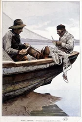 Kalastajat soutumassa aluksella, v. 1895