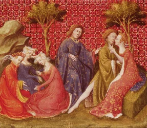 Fr 118 f.219v Kuinka Lancelot suuteli Guineverea ensimmäistä kertaa, Lancelot du Lac