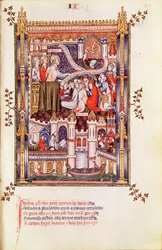 Fr 2091 fol.111 St. Denis saarnaa pariisilaisille, jotka rikkovat pakanajumalankuvansa, Vie de St. Denis, 1317