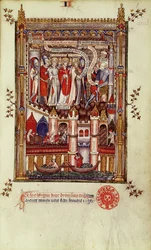 Fr 2092 f.1 Sisinniuksen ensimmäinen kuulustelu St. Denisistä ja hänen seuralaisistaan Vie de St. Denisistä, 1317