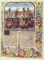 Fr 2643 f.82 Battle of Ecluse, 24. kesäkuuta 1340, Froissarts Chronicle