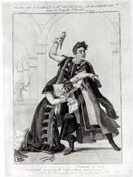 Francois-Joseph Talma (1763-1826) Hamletina ja Mademoiselle Duchenois Gertrudena Shakespearen "Hamletissa", jonka Jean-Francois Ducis on sovittanut, vuoden 1769 jälkeen