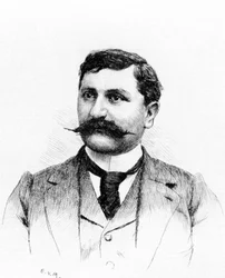 Francois DE NION (1856-1923), ranskalainen kirjailija ja näytelmäkirjailija. Piirustus: Everet Louis Van Muyden (1853-1922). Kaiverrus 1900