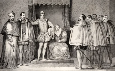 Francois II (1544-60) kertoo kansanedustajille, että Guisen herttua ja kardinaali hallitsevat osavaltiota Colartin teoksesta "Histoire de France", julkaistu n. 1840.