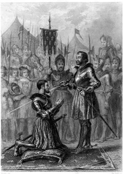 François 1st, aseistettu ritari Marignanin taistelun jälkeen (1515). 1800-luku (kaiverrus)
