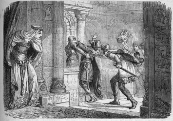 Neustrian kuningatar Fredegunda (n. 545-597) murhautti Kilperik I:n (539-584) vuonna 584. Kaiverrus tohtori Th.-F. Debrayn teoksessa ”Prostituution ja irstailun historia maailman kaikkien kansojen keskuudessa antiikista nykypäivään”. 1879.