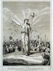 Ranskan vallankumous: "O liberte" kunnianosoitus vapaudelle. Kaiverrus 1700-luvun Pariisista, Musee Carnavalet
