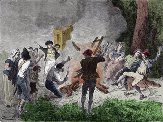 Ranskan vallankumous: "" Ihmiset polttivat Claude Chappen lennätin Saint-Fargeaun puistossa Menilamountissa syyskuussa 1792 uskoen, että se oli laite, joka oli tarkoitettu kommunikoimaan temppelin vankilaan lukitun kuninkaallisen perheen kanssa"" "Kaiverru