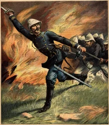 Ranskalainen upseeri Tonkinissa (Indokiinassa) taistelun aikana Kiinan armeijaa vastaan; 1891. Kaiverrus "La Terre Illustree" -lehdessä nro 69, 25. helmikuuta 1892.