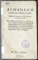 Jean Guerinin kirjan "Almanach pour le temps passé" etukappale