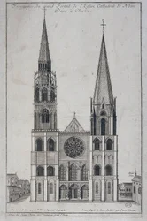 Cathedrale de Notre Dame à Chartresin suuren portaalin etupiha, jonka on suunnitellut paikan päällä Saint Vincent Geographer Engineer, sd. 1800-luvulla
