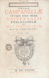 Tommaso Campanellan Frontispiece to Universal Philosophy, julkaistu Pariisissa, 1638