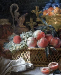 Hedelmämaljakko ja -kori (yksityiskohta). 1770 (öljy kankaalle)