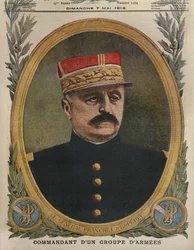 Kenraali Franchet dEsperey armeijaryhmän komentaja, etukannen kuvitus Le Petit Journalista, liitekuva, 7. toukokuuta 1916