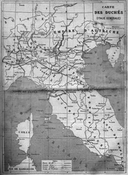 Maantieteellinen kartta Keski-Italian herttuattaresta vuonna 1860. Kaiverrus "" Le Monde Illustré" -julkaisussa nro 143, 7. tammikuuta 1860.