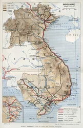 Indokiinan maantieteellinen kartta. Albert Sarraut kirjassaan "La mise en valeur des colonies francaises".