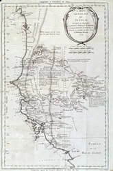Senegalin maantieteellinen kartta Philippe Buachen (1700-1773) atlasesta 1756 Pariisi, Luonnonhistoriallinen museo