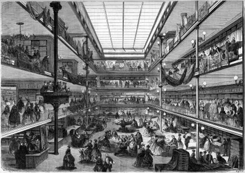 Pariisin tavaratalot; sisänäkymä Saint Denisin kaupungin kaupoista, rue du Faubourg Saint Honore, Pariisi