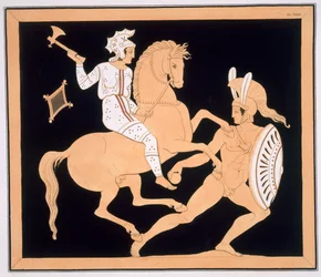 Kreikkalainen soturi taistelussa Amazonin kanssa, julkaistu 1808-1010