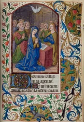 H/L-3-3 fol. 104r helluntai, kirjasta Tuntikirja, Pariisin käyttö, 1400-luvun puoliväli