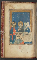 Harley 2928, f.16v, ateria Simon fariseuksen talossa (vellum)