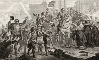 Henri IV (1553-1610) saapuu Pariisiin vuonna 1594 Colartin teoksesta "Histoire de France", julkaistu n. 1840