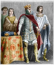 Hugues Suuri (897-956) kruunaa Burgundin Raoulin tai Rodolphen (noin 890-936), Burgundin herttuan ja Ranskan kuninkaan. Kaiverrus Paul Lehugeurin Histoire De France En Centin maalauksiin 1891