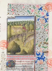 Gaston Phebus de Foix (1331-91) Livre de la Chasse -vuorelta piiloutuva metsästäjä metsästäessään polttareita