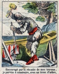 Kuvitus Daniel Defoen kirjaan (De foe) "" Robinson Crusoe"". Epinaalikuvaus 1800-luvun lopulta.