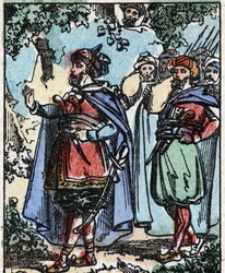 Kuvitus Tuhannen ja yhden yön tarinoihin. Ali-Baba (Ali Baba). Puukaiverrus Imaging Pellerin - Epinal, sd. 1800-luvun loppu.
