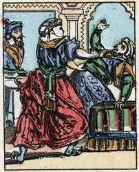Kuvitus Tuhannen ja yhden yön tarinoihin. Ali-Baba (Ali Baba). Puukaiverrus Imaging Pellerin - Epinal, sd. 1800-luvun loppu.