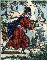 Kuvitus Tuhannen ja yhden yön tarinoihin. Ali Baba (Ali Baba). Puukaiverrus Imaging Pellerin - Epinal, sd. 1800-luvun loppu.