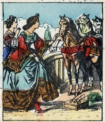 Kuva Charles Perraultin tarinasta "Tuhkimo tai pieni lasitossu". Puukaiverrus Imaging Pellerin - Epinal, sd. 1800-luvun loppu.