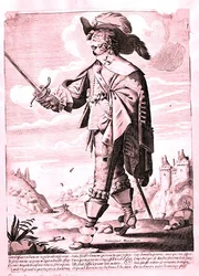 Kuvitus sotilaasta Ludvig XIII:n aikana (1601-43) (kaiverrus) (s/w-kuva) (kuva)