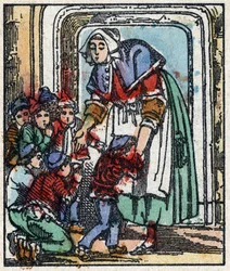 Kuva Charles Perraultin "" Le petit poucet "" -tarinasta. Puukaiverrus Imaging Pellerin - Epinal, sd. 1800-luvun loppu.