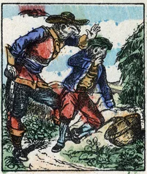 Kuva tarinasta "" Raminagrobis ja hiiret "" Puukaiverrus Imaging Pellerin - Epinal, sd. 1800-luvun loppu.