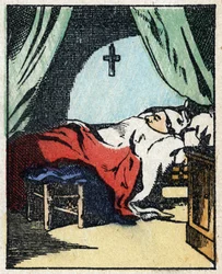 Kuva tarinasta "" Veridique Jeannot Serinetin historia "" Kuvien puukaiverrus Pellerin - Epinal, sd. 1800-luvun loppu.