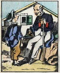Kuva tarinasta "" Veridique Jeannot Serinetin historia "" Kuvien puukaiverrus Pellerin - Epinal, sd. 1800-luvun loppu.
